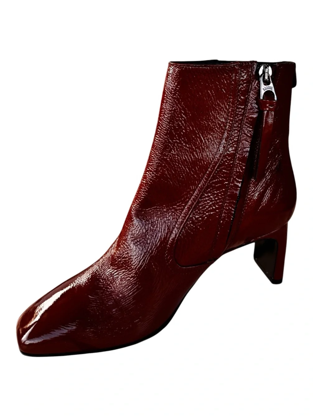NWT LABUCQ Italy Crinkled Patent Leather Square Toe Ankle Booties Size 38 | US8
